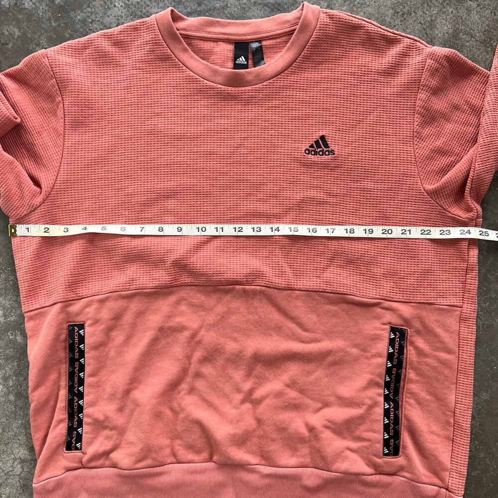 Adidas Waffle Knit Colorblock Crewneck Pullover Salmon Pink Large - Picture 9 of 9